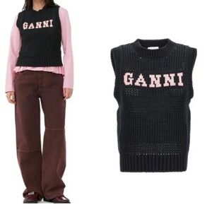 Ganni Black Knitwear with White Label